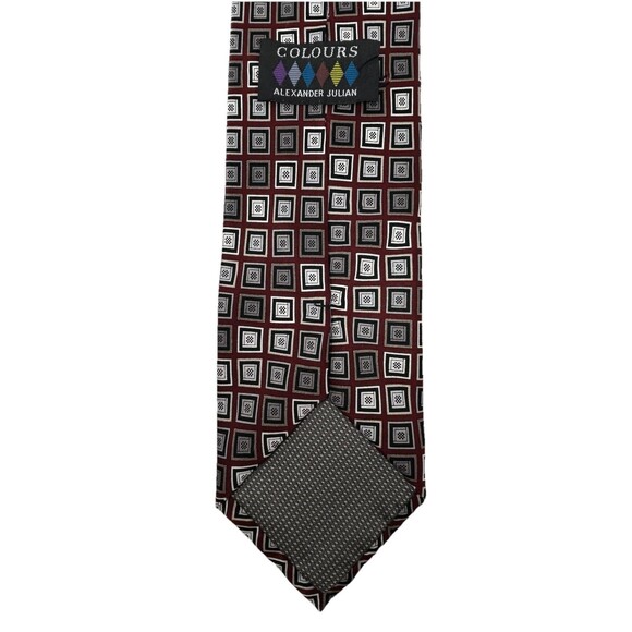 Alexander Julian Colours 100% Silk Burgandy Geometric‎ Pattern Tie  57"x 3.75" - Picture 3 of 5